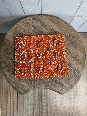 Coin Purse Orange Sparkly beaded Sequin Coin Purse Wallet Orange Accessory